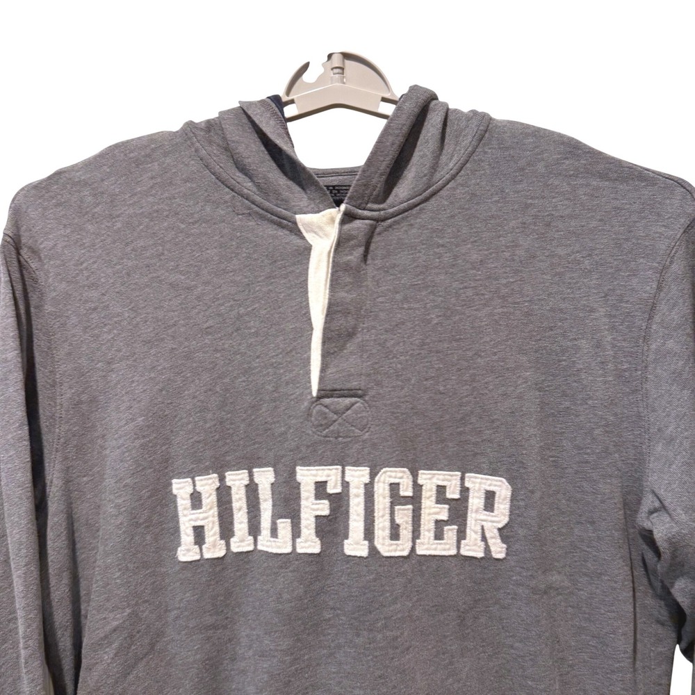 Tommy Jeans VTG Hoodie Gray Pullover Long Sleeve‎ Logo Rugby Style Men's Size L